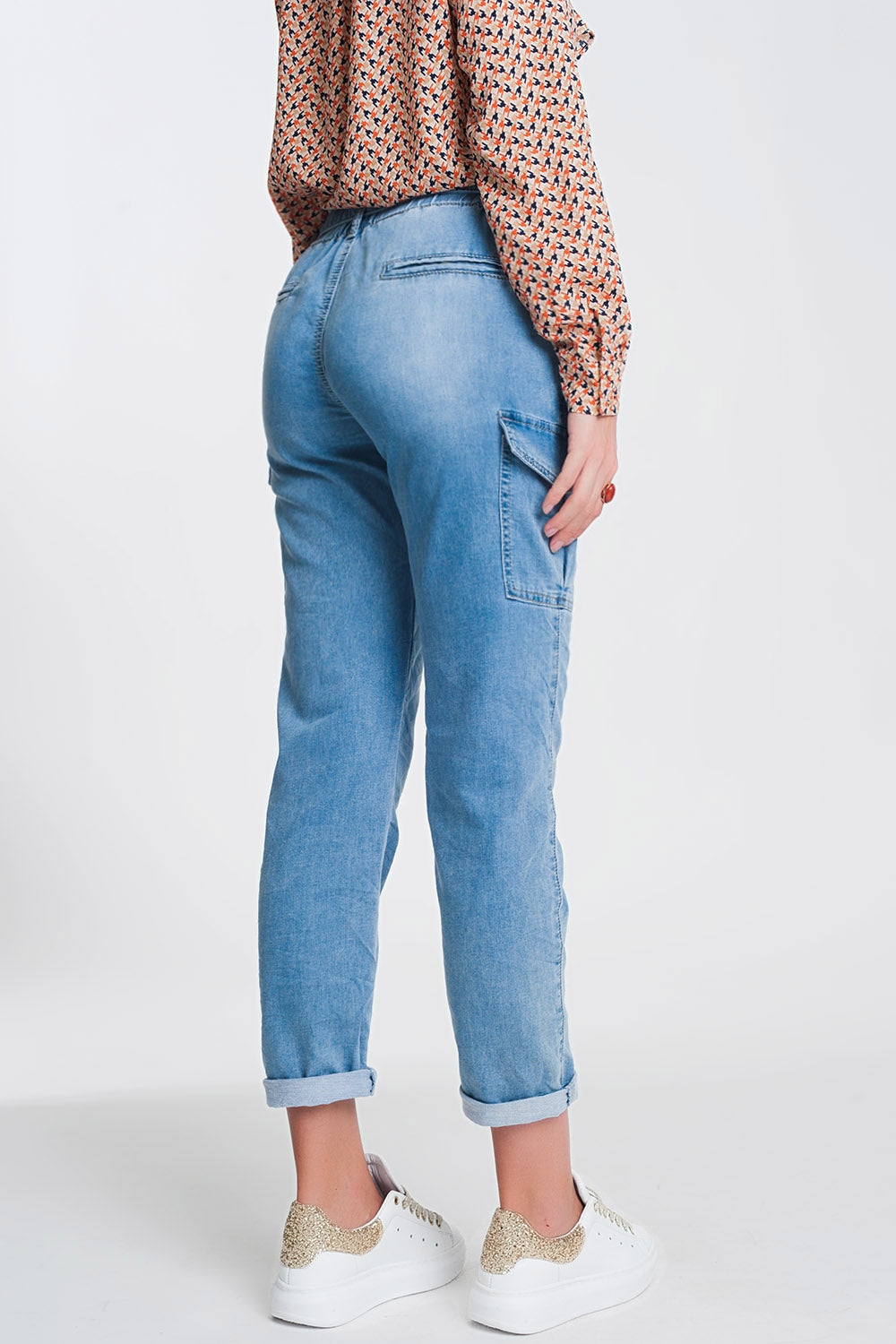 Paperbag tie waist jeans in light blue Szua Store