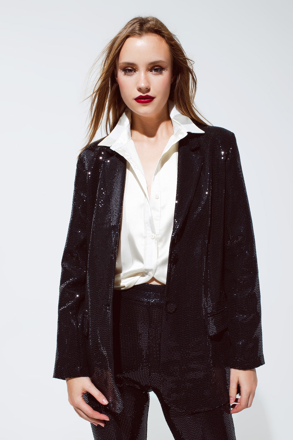 Q2 Party Relaxed Sequined Blazer in Black