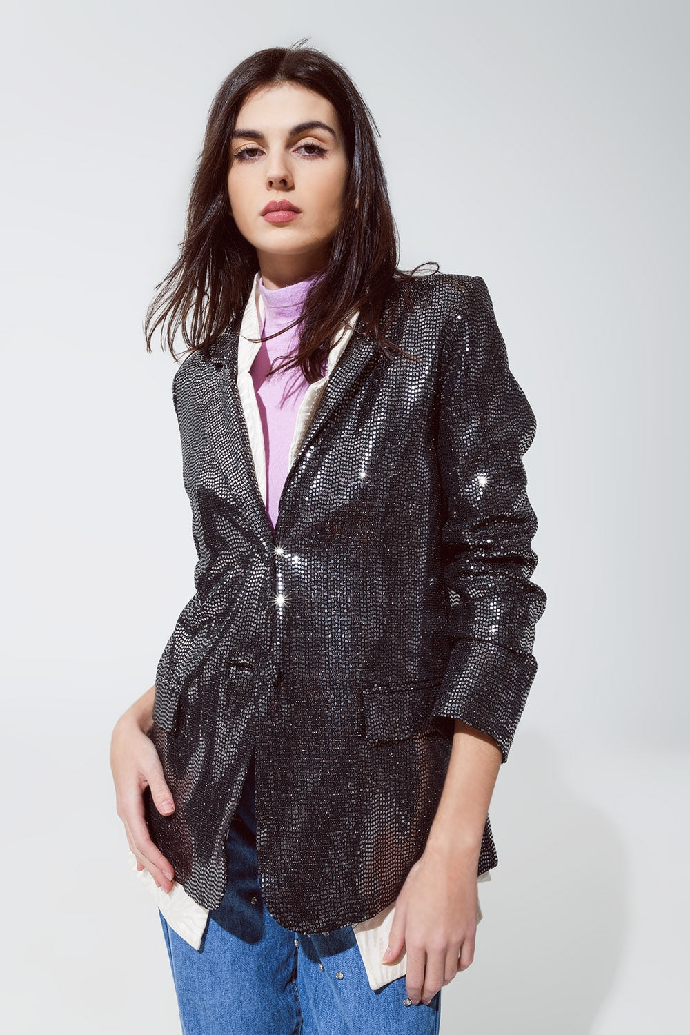 Party Relaxed Sequined Blazer in Silver