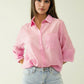 Q2 Pink chiffon shirt with long sleeves and one chest pocket