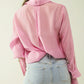 Pink chiffon shirt with long sleeves and one chest pocket