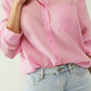 Pink chiffon shirt with long sleeves and one chest pocket