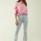 Pink chiffon shirt with long sleeves and one chest pocket