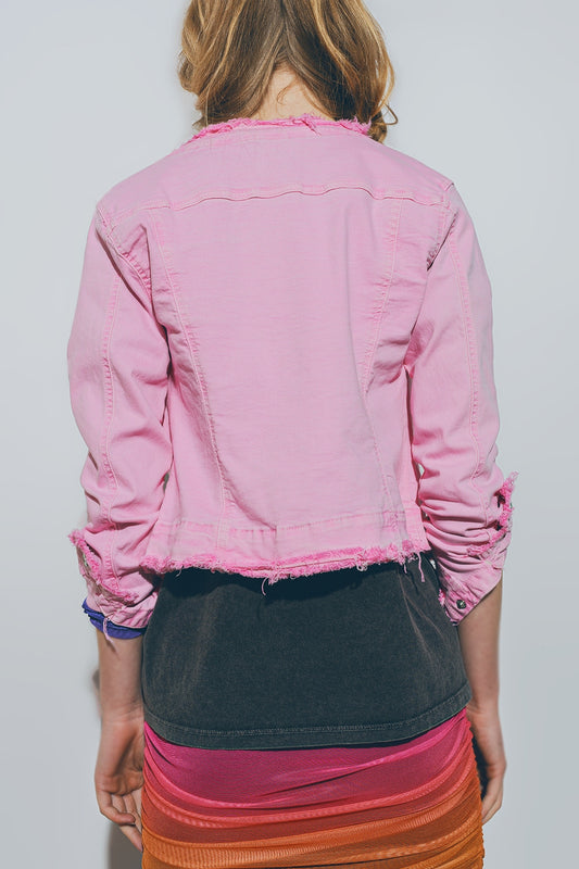 Pink Jacket with Raw Hem Edges - Szua Store