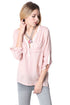 Pink long sleeve deep V neck blouse Szua Store