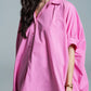 Q2 Pink oversized blouse with short sleeves