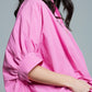 Pink oversized blouse with short sleeves