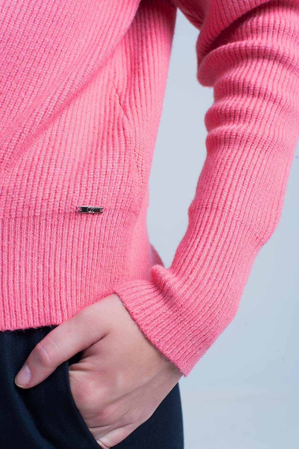 Pink Textured Sweater with Round Neck Szua Store