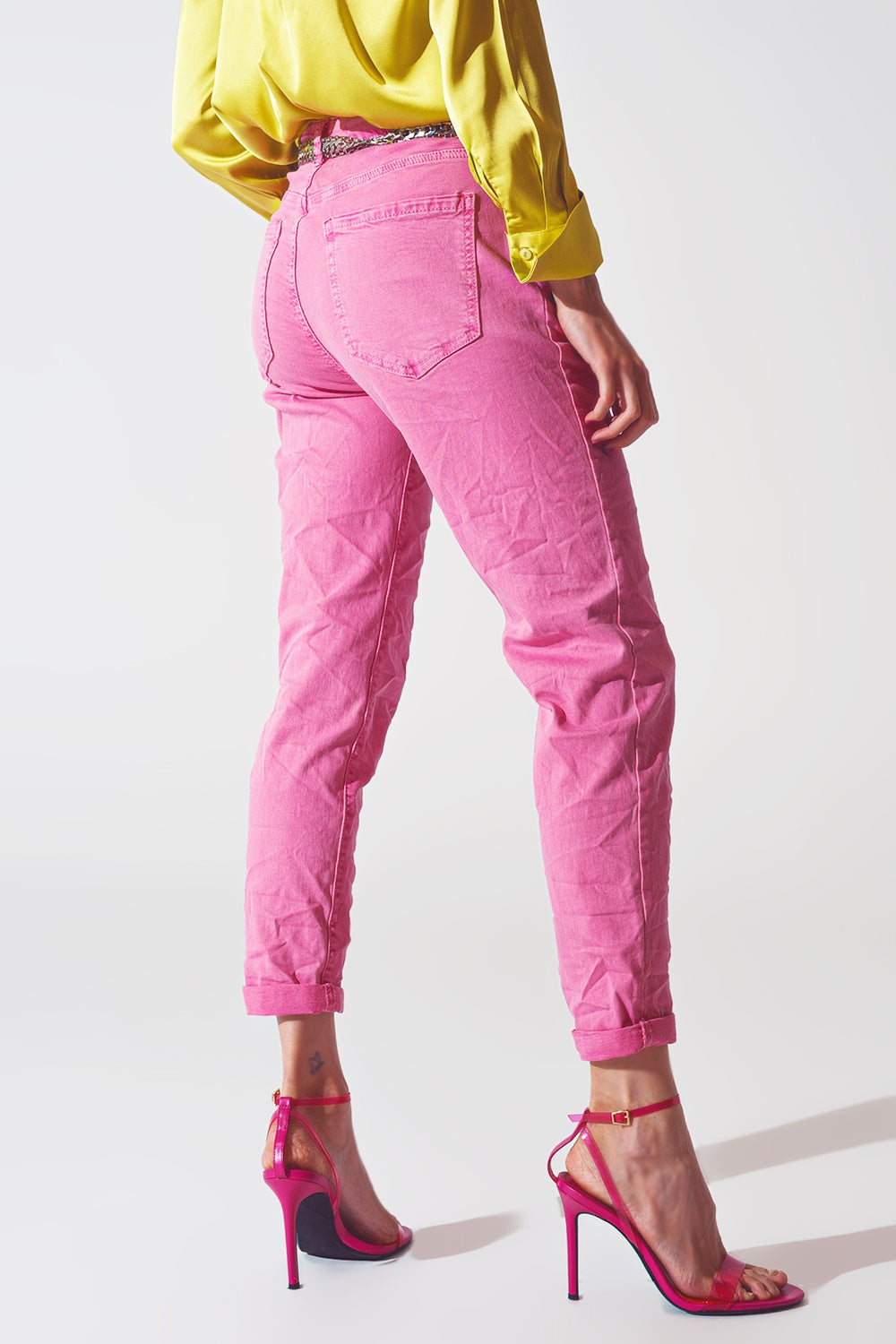Pink Wrinkled Skinny Jeans - Szua Store