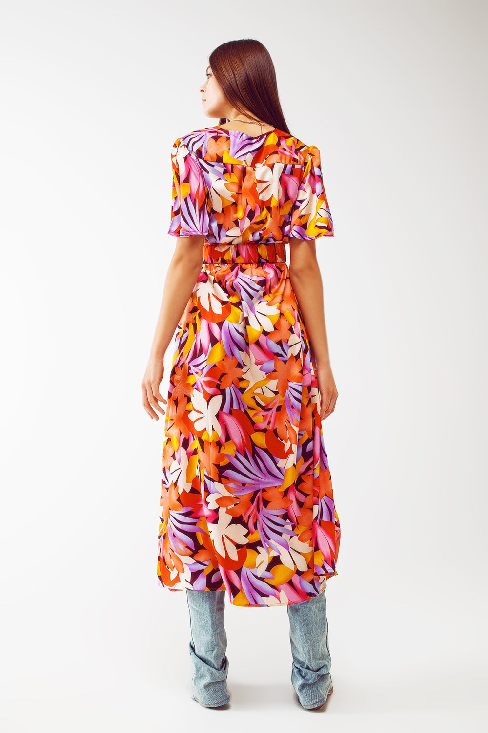 Pleated Maxi V Neck Dress in Multicolour - Szua Store