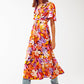 Pleated Maxi V Neck Dress in Multicolour - Szua Store
