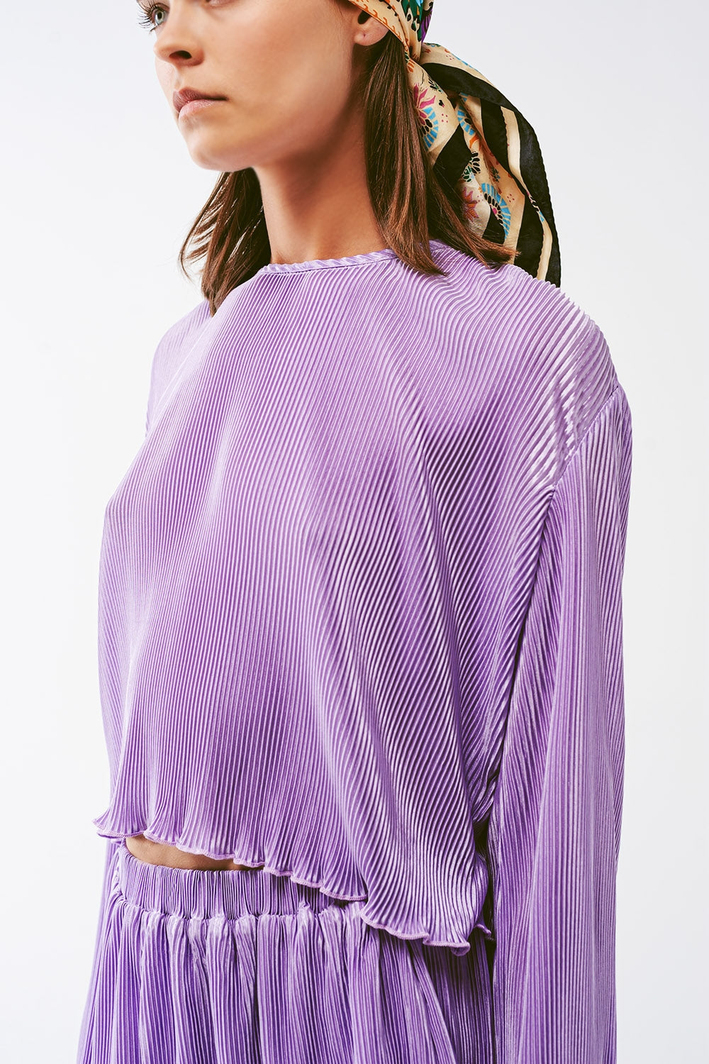 Pleated Round Neck Crop Top in lilac - Szua Store