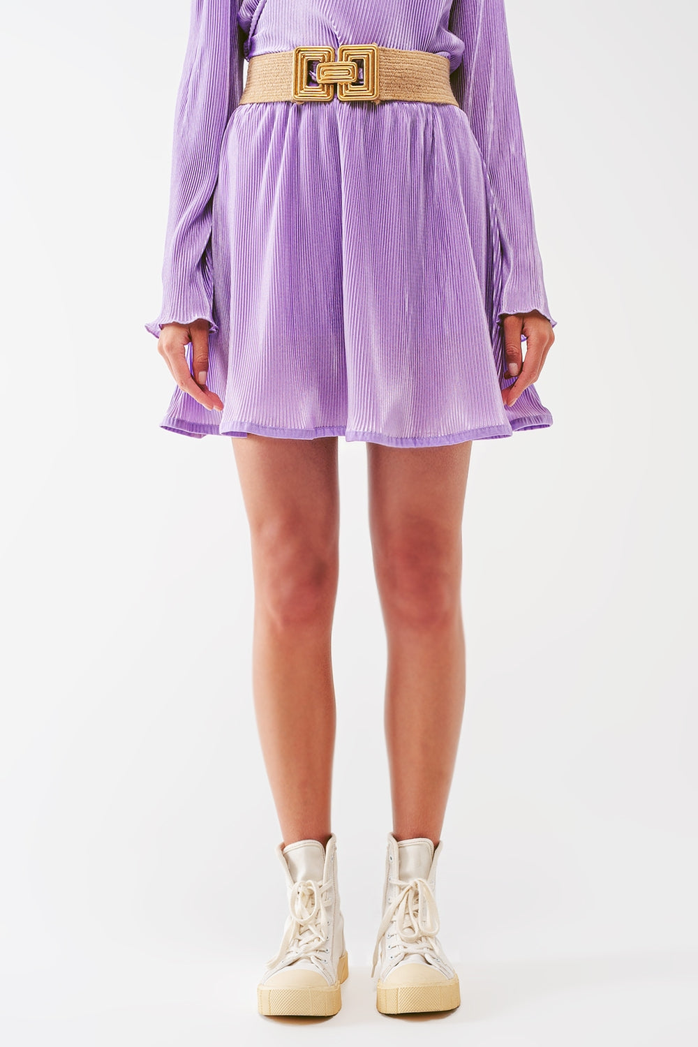 Pleated Satin Mini Skirt in lilac - Szua Store