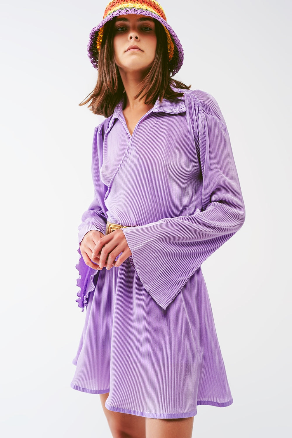 Pleated Satin Wrap Top in lilac - Szua Store