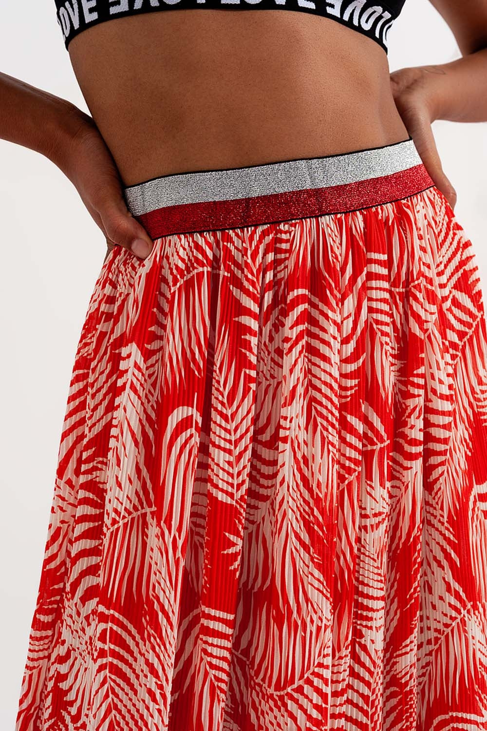 Plisse maxi skirt in red floral print Szua Store