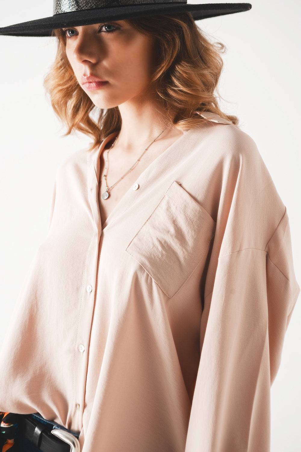 Pocket detail oversized shirt in beige Szua Store