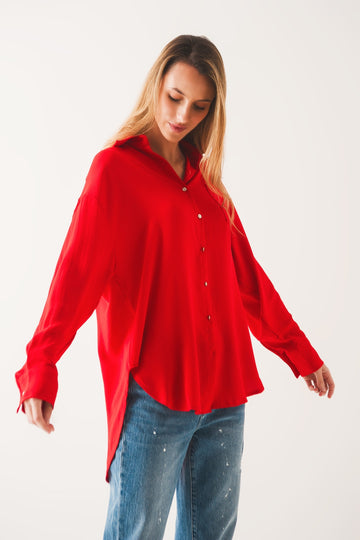 Q2 Pocket detail oversized shirt in red