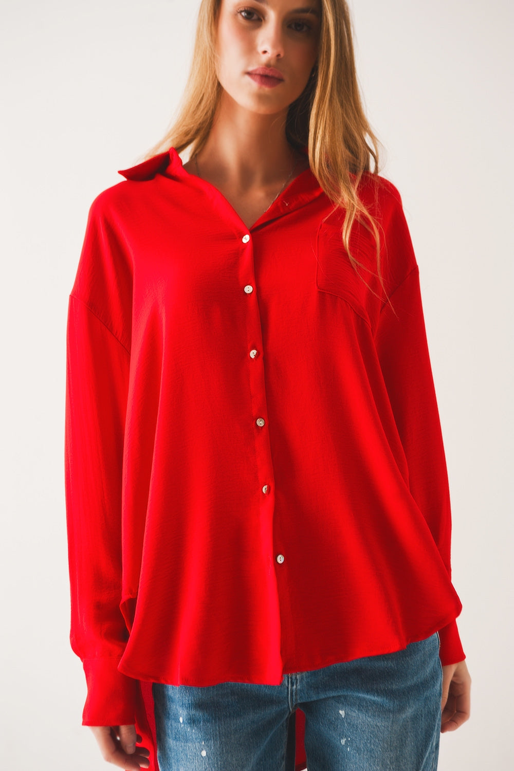 Pocket detail oversized shirt in red - Szua Store