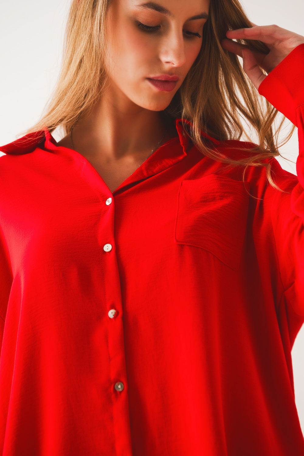 Pocket detail oversized shirt in red - Szua Store