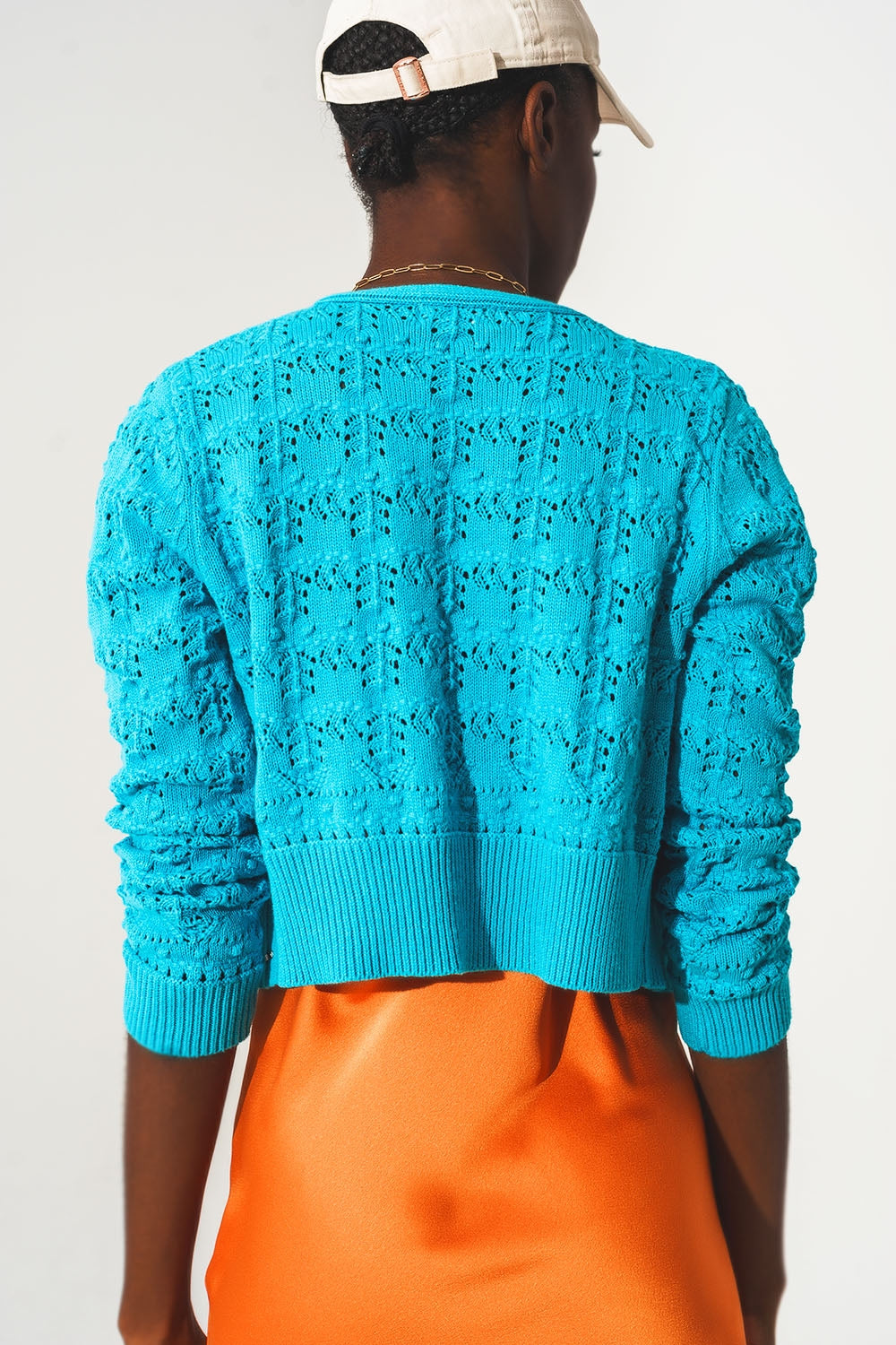 Pointelle knitted cardi in blue - Szua Store