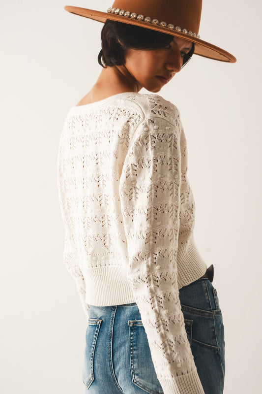 Pointelle knitted cardi in cream - Szua Store