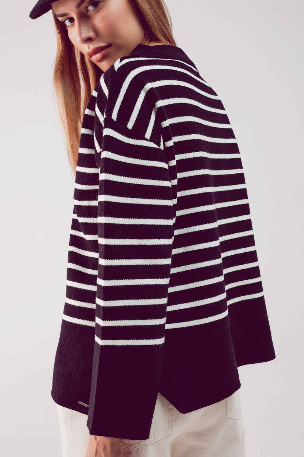 Polo neck sweater in black stripe Szua Store