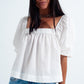 Poplin balloon sleeve top in white Szua Store