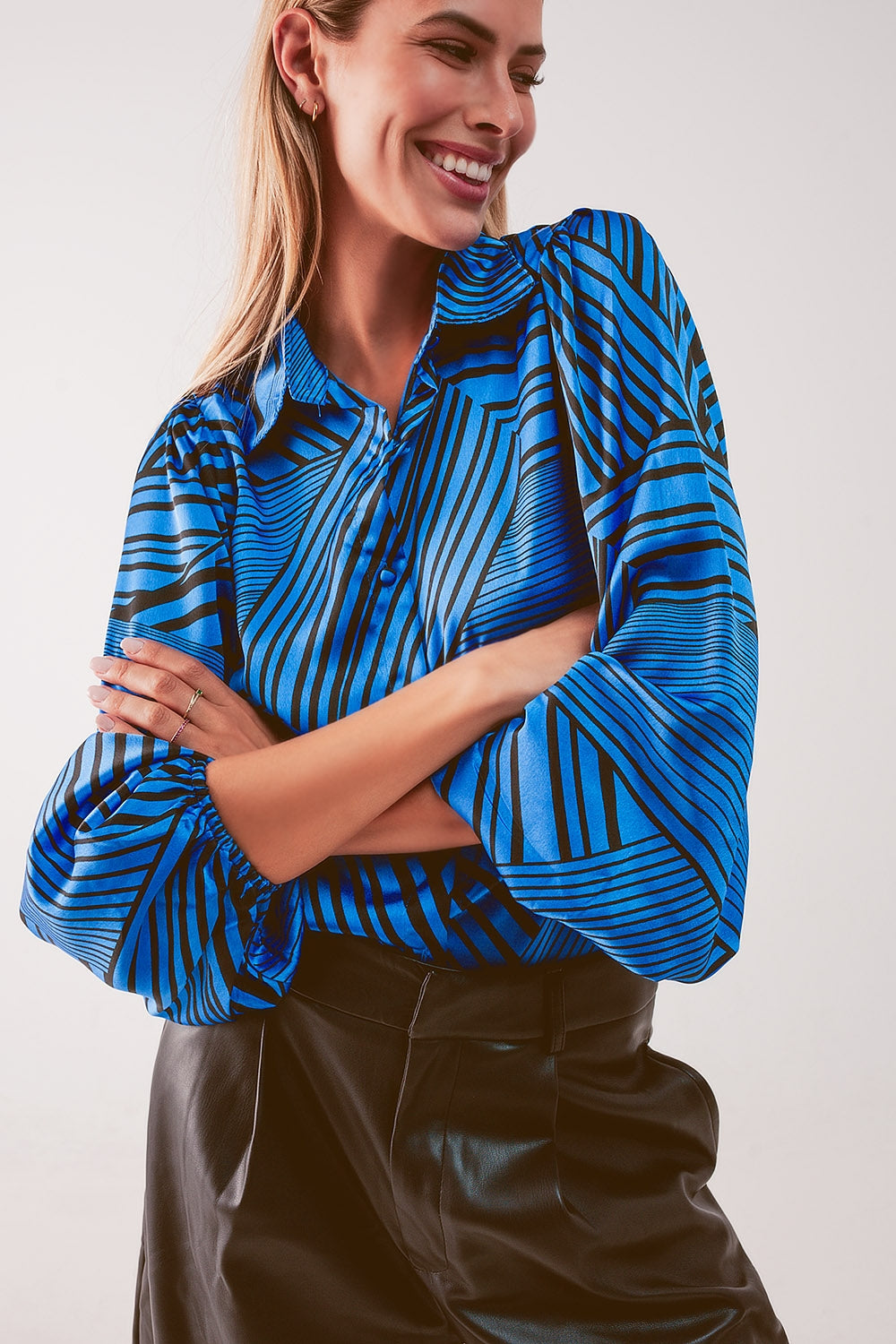 Puff sleeve printed blouse in blue Szua Store