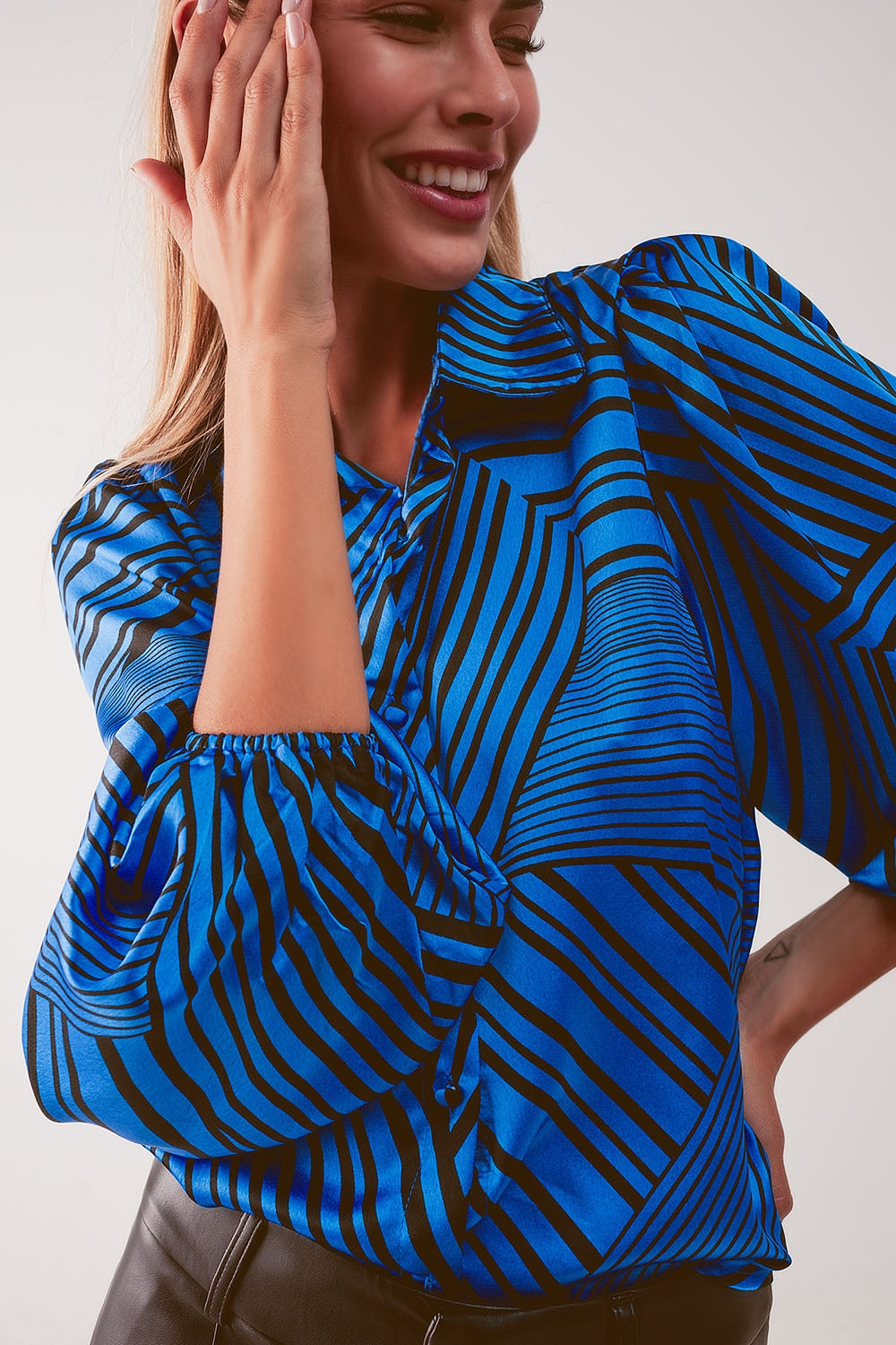 Puff sleeve printed blouse in blue Szua Store