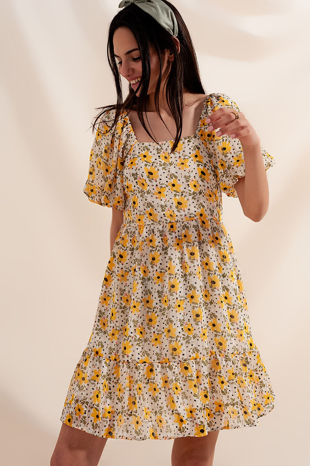 Puff sleeve smock dress in yellow Szua Store