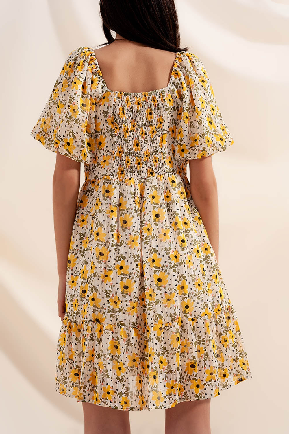 Puff sleeve smock dress in yellow Szua Store