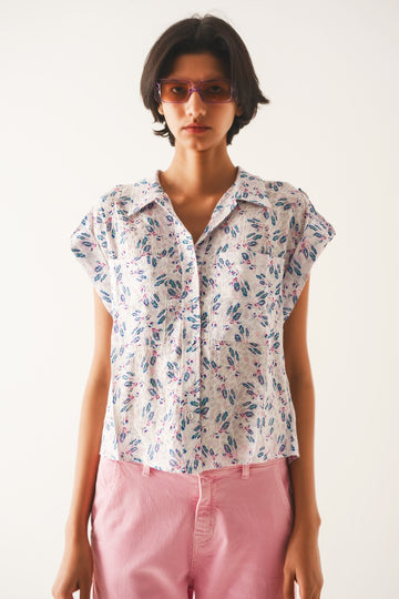 Q2 Purple blouse with pockets and floral print
