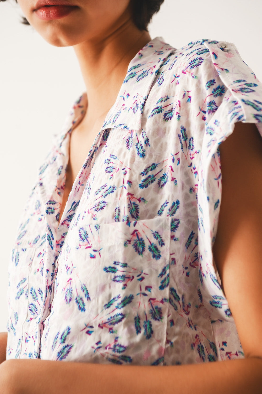 Purple blouse with pockets and floral print - Szua Store