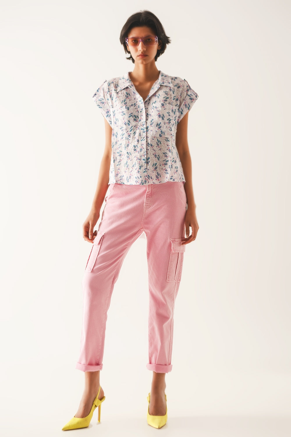 Purple blouse with pockets and floral print - Szua Store