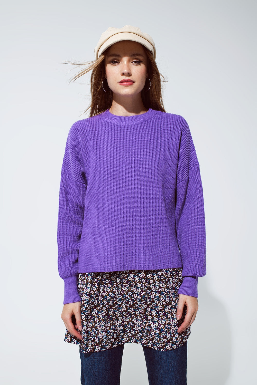 Q2 purple chunky knitted relaxed Jumper