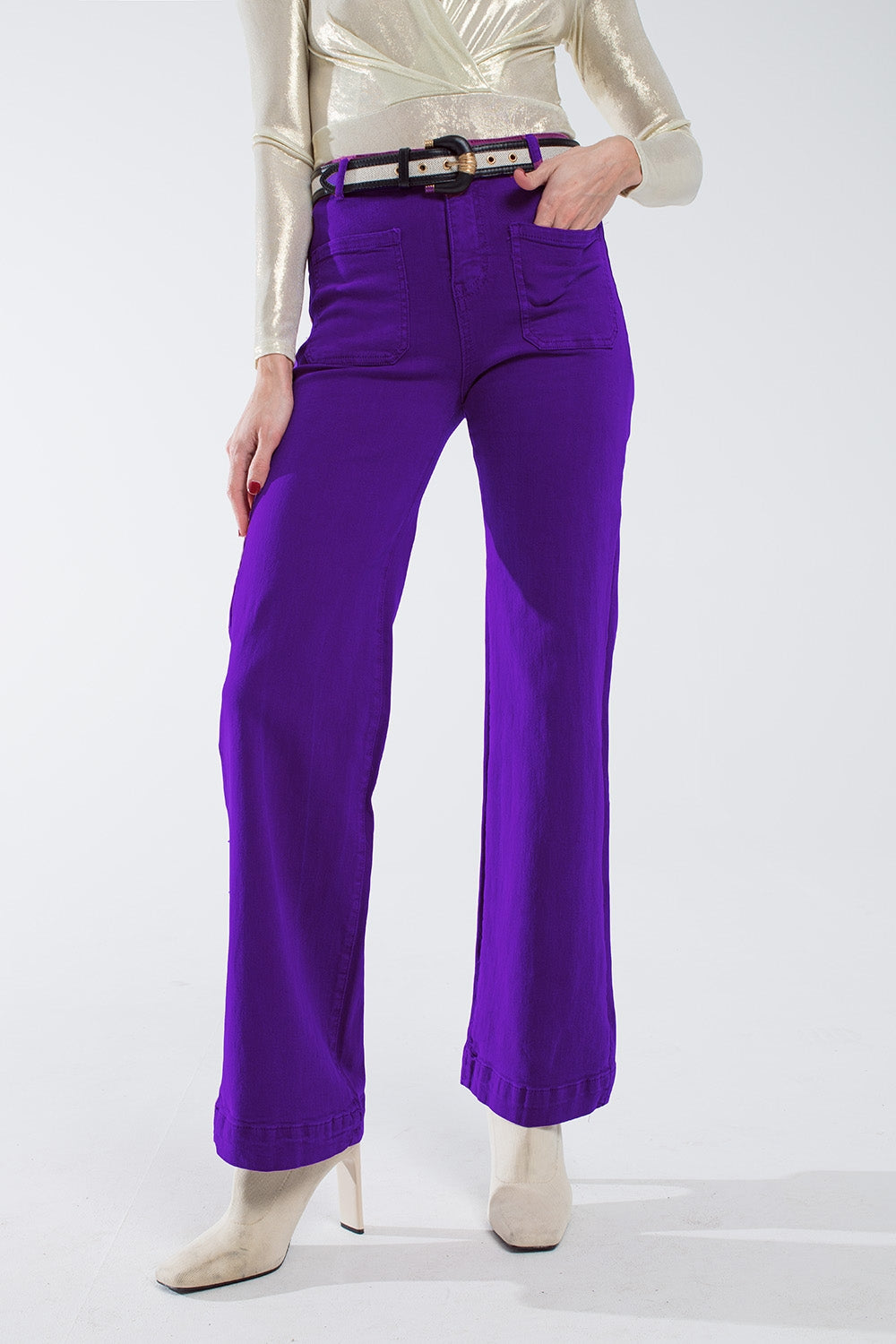 Q2 Purple flair jeans with large front pockets