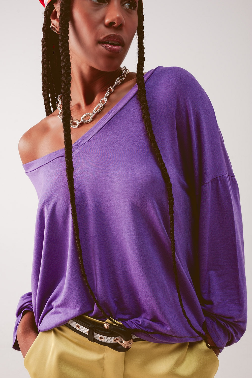 Purple long sleeve v neck top in modal