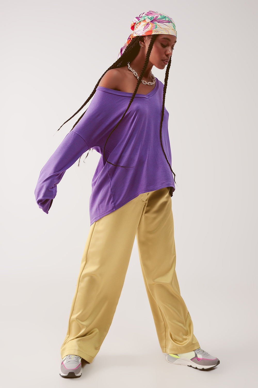 Purple long sleeve v neck top in modal Szua Store