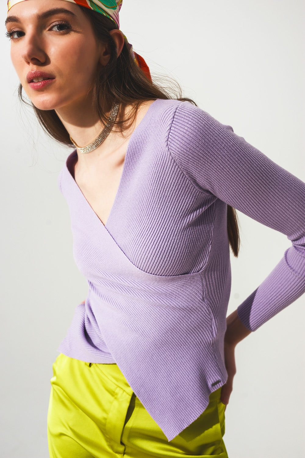 Purple ribbed v neck sweater - Szua Store