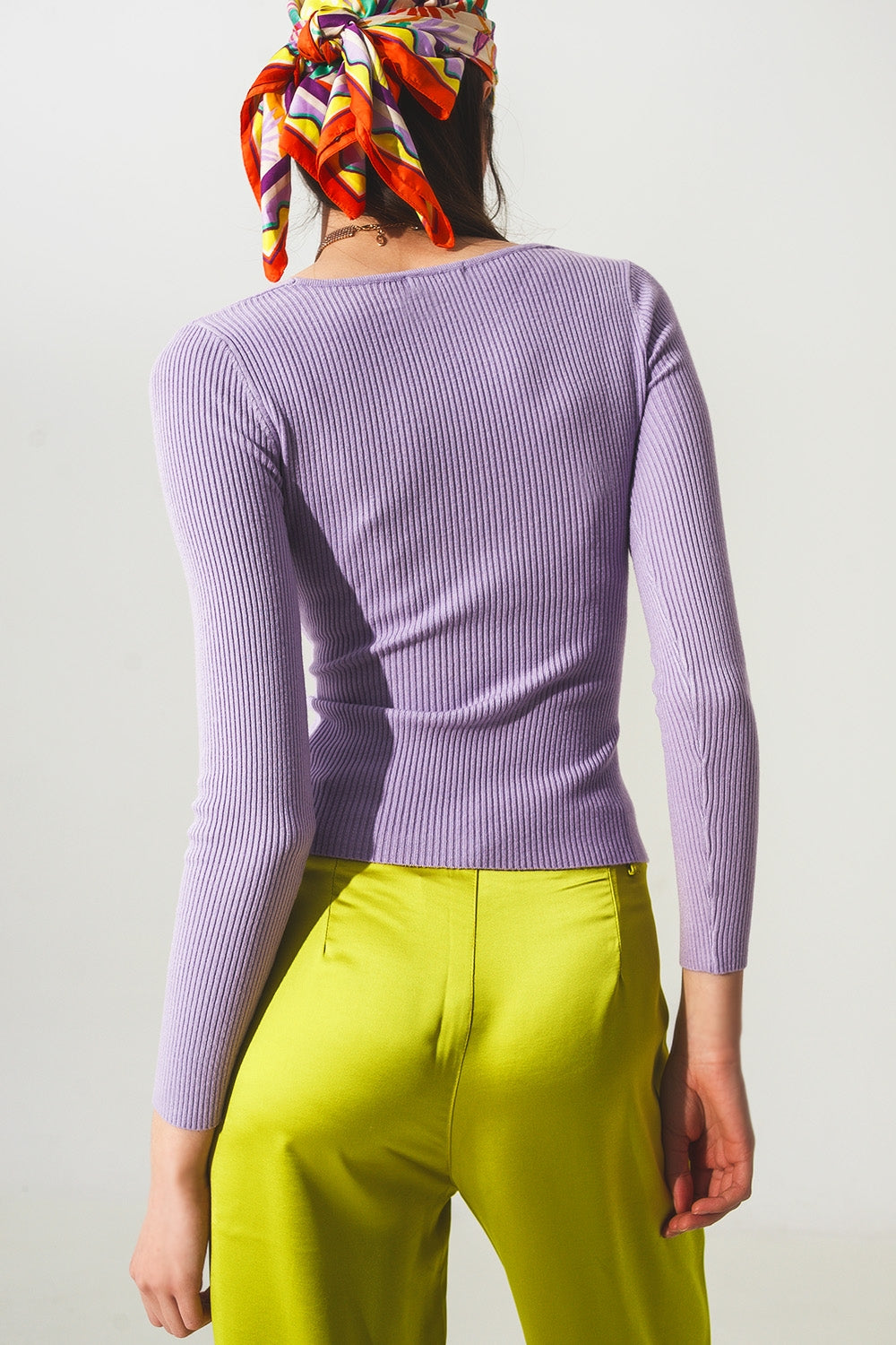 Purple ribbed v neck sweater - Szua Store