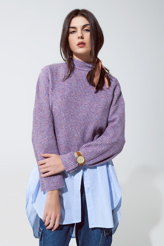 Purple soft ribbed turtleneck sweater