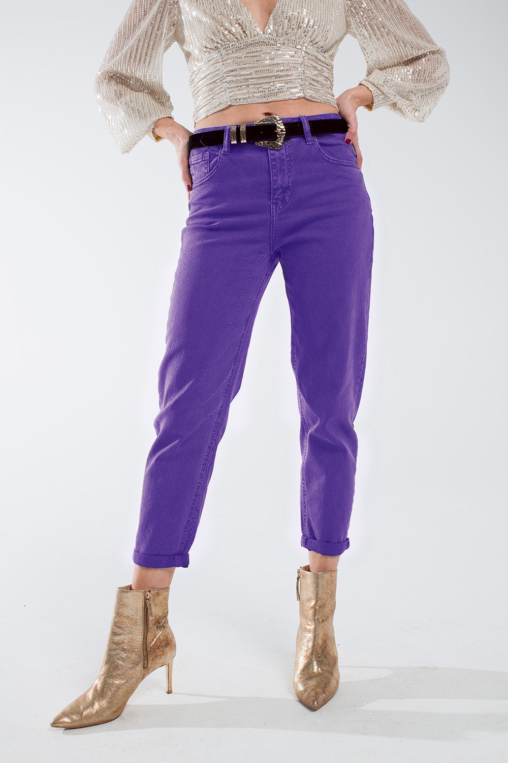 Q2 Purple straight leg jeans with hem