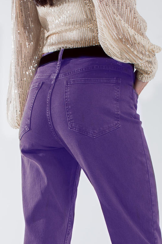 Purple straight leg jeans with hem