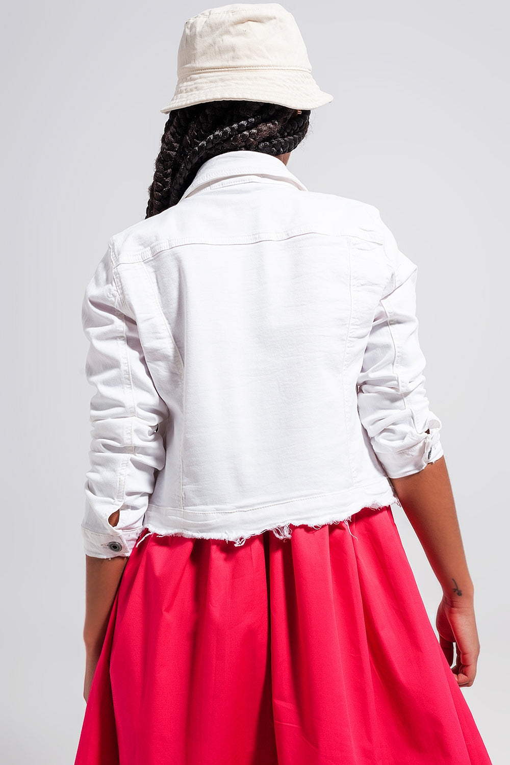 Raw edge denim jacket in colour white Szua Store