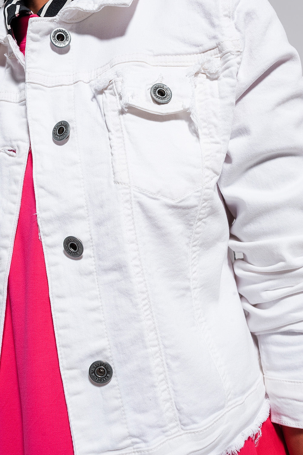 Raw edge denim jacket in colour white Szua Store