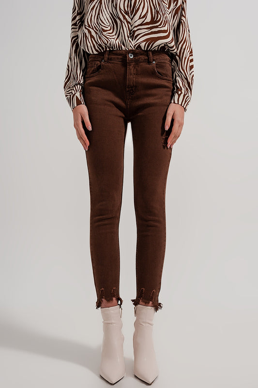 Raw hem skinny jeans in brown Szua Store