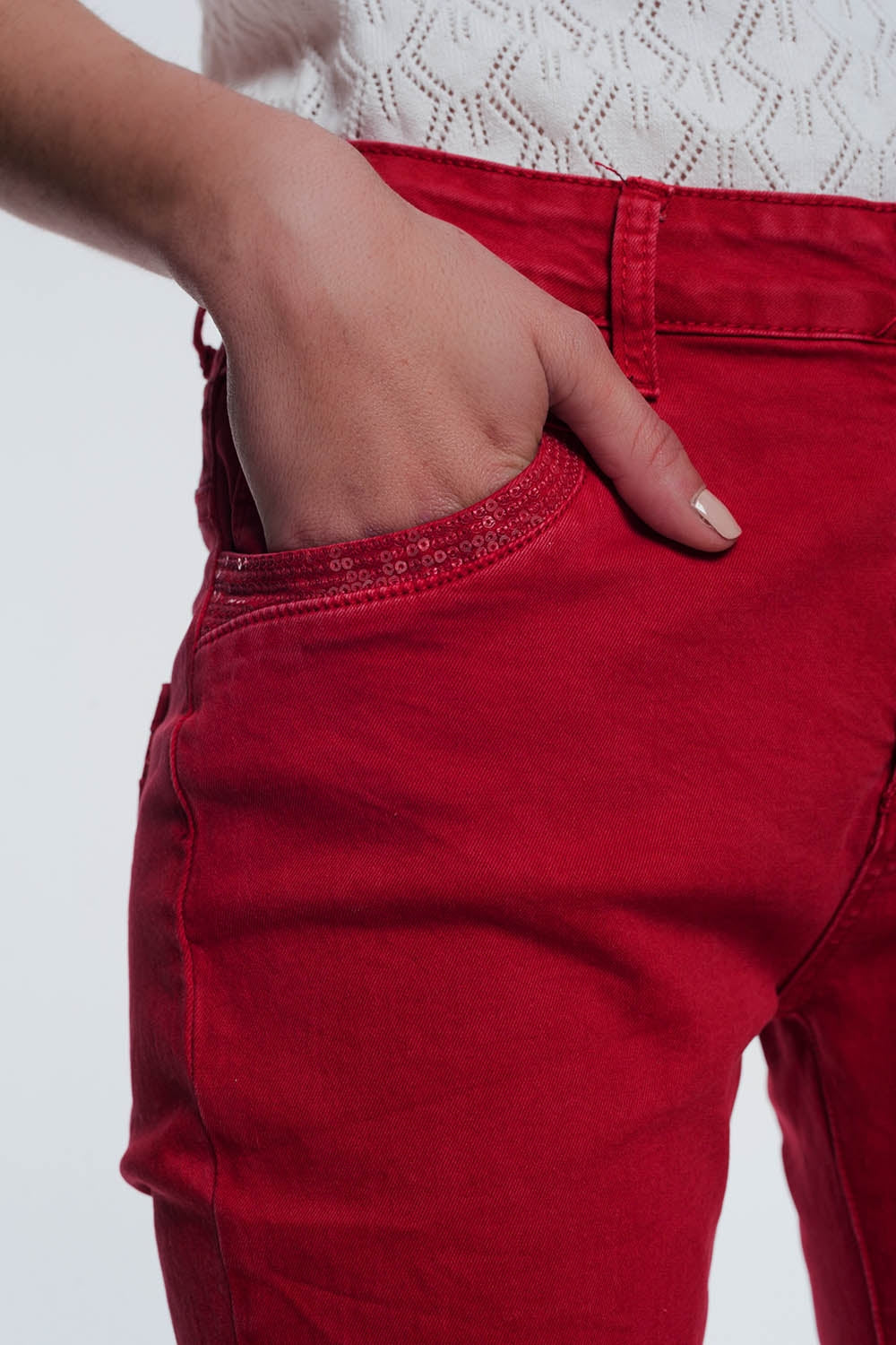 red boyfriend jeans with button closure Szua Store