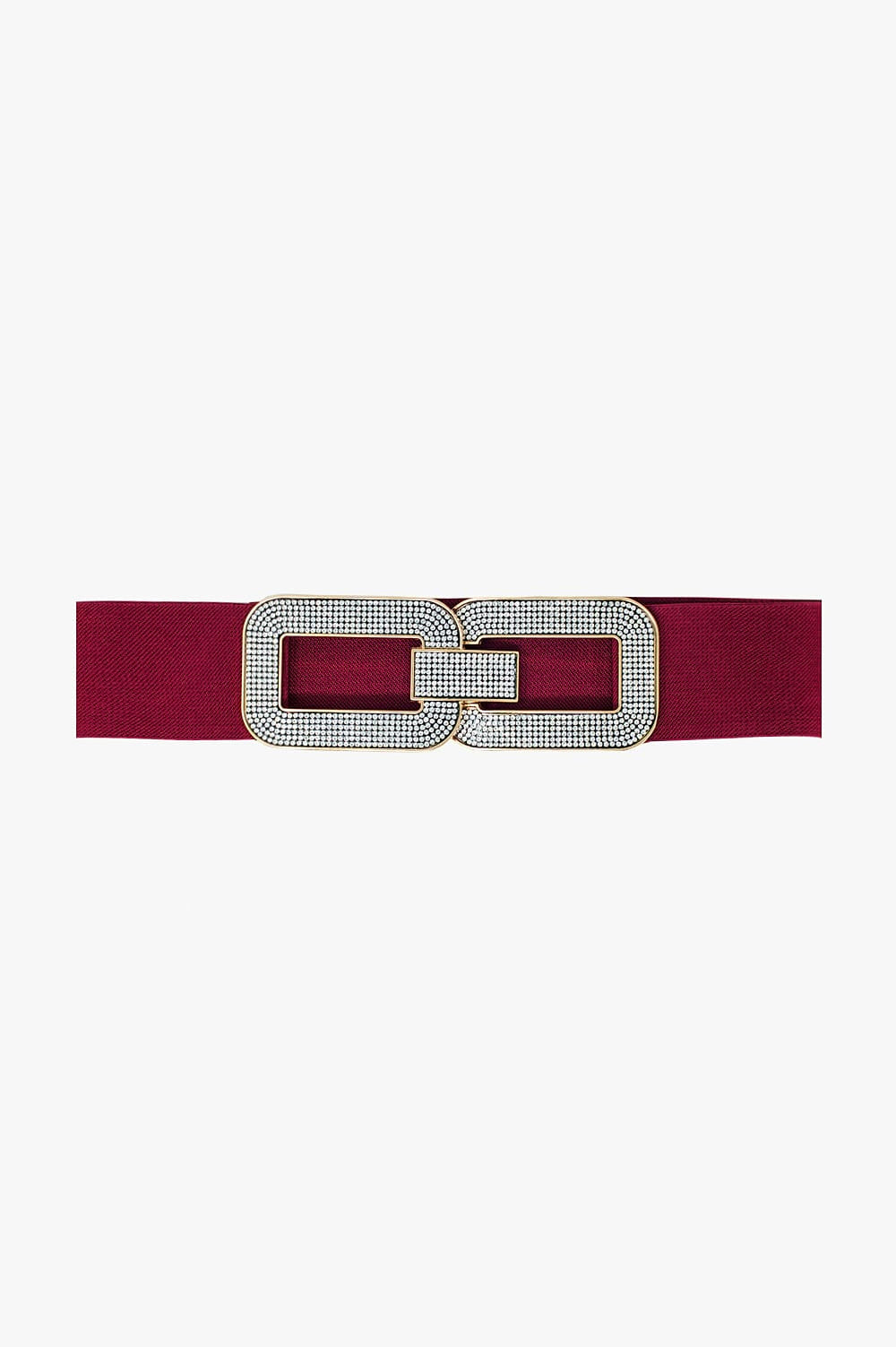 Q2 Red elastic belt with double oval buckle with rhinestone inlays