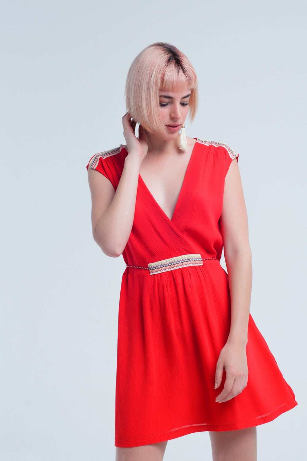 Red mini dress with embroidery Szua Store