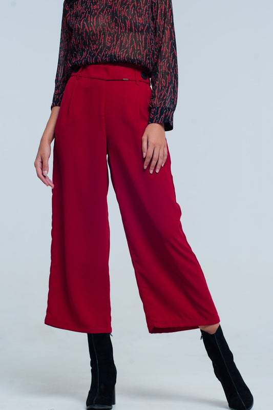 Red wide leg culottes with belt detail Szua Store